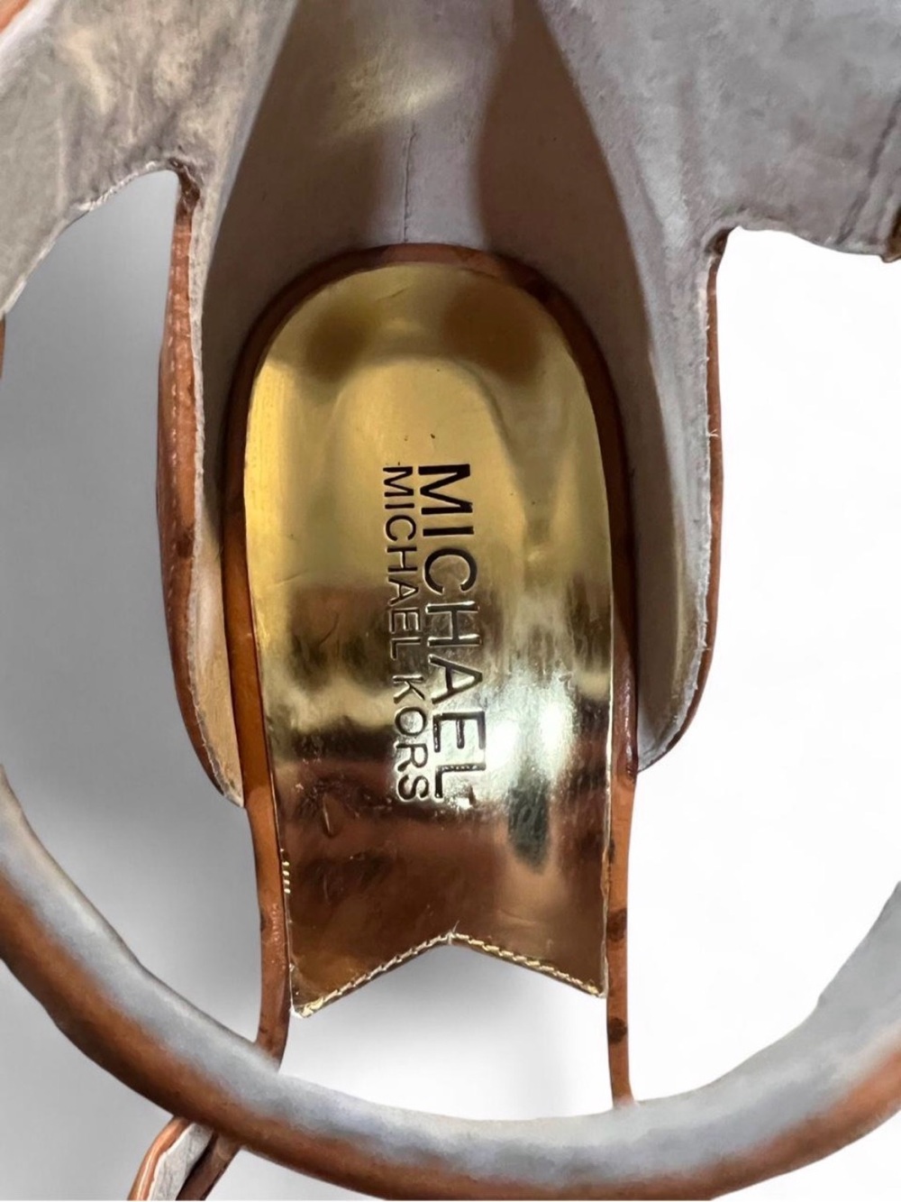 Michael Kors Cognac Leather Platform Sandals with Ankle Strap - Picture 2 of 7